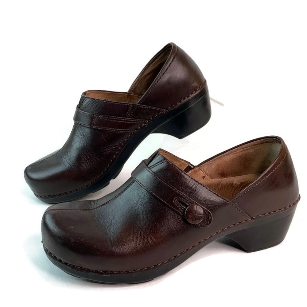 Dansko Brown Leather Slip On Comfort Clog Bootie